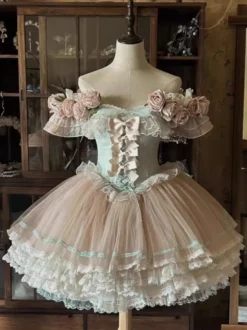 Robe Fairy Lolita rose à fleurs de rose robe courte en tulle à volants et style Sweet Lolita