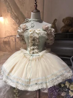 Robe Fairy Lolita rose à fleurs de rose robe courte en tulle à volants et style Sweet Lolita
