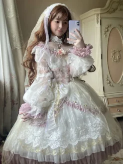 Robe Femme Sweet Lolita Mariage Tea Party Elizabeth Volants Dentelle À Manches