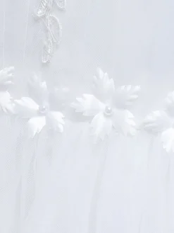 Robe fille de fleur champagne en tulle col rond décoré des perles robe fille cérémonie