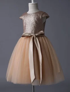 Robe fille de fleur pailleté jupe en tulle zip sur dos Robe d'enfant