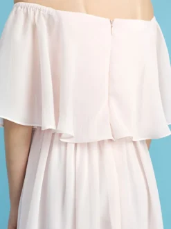 Robe fille de fleur pale rose en chiffon col bateau jupe plissée longueur au sol robe fille cérémonie