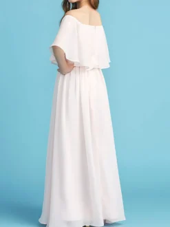 Robe fille de fleur pale rose en chiffon col bateau jupe plissée longueur au sol robe fille cérémonie