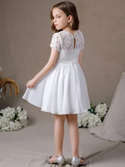 Robe fille de fleur robe cortège enfant robe cérémonie fille col rond manche courte au genou