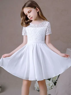 Robe fille de fleur robe cortège enfant robe cérémonie fille col rond manche courte au genou