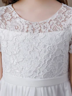 Robe fille de fleur robe cortège enfant robe cérémonie fille col rond manche courte au genou