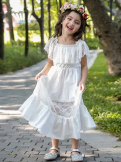 Robe fille de fleur robe cortège enfant ivoire en dentelle