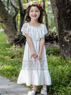 Robe fille de fleur robe cortège enfant ivoire en dentelle