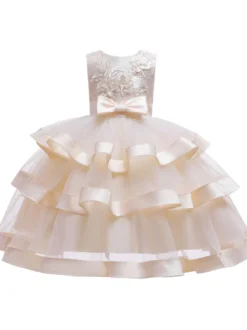 Robe fille de fleur robe cortège enfant col rond décoré de noeud
