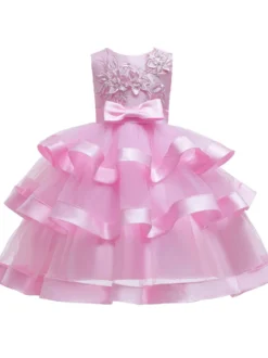 Robe fille de fleur robe cortège enfant col rond décoré de noeud