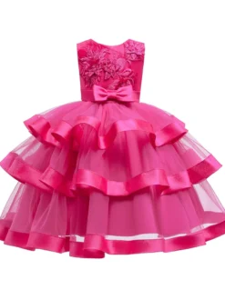 Robe fille de fleur robe cortège enfant col rond décoré de noeud