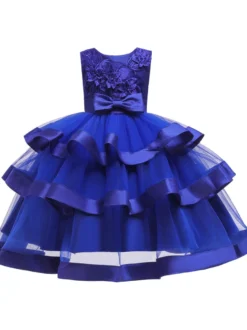 Robe fille de fleur robe cortège enfant col rond décoré de noeud
