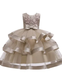Robe fille de fleur robe cortège enfant col rond décoré de noeud