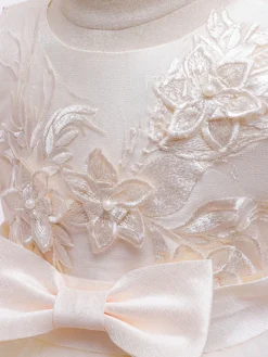 Robe fille de fleur robe cortège enfant col rond décoré de noeud