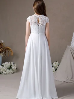 Robe fille de fleur robe cérémonie fille col rond au sol