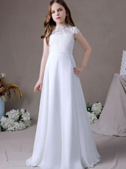 Robe fille de fleur robe cérémonie fille col rond au sol
