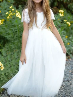 Robe fille de fleur robe cérémonie boho fille manche courte