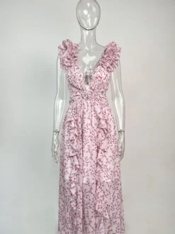 Robe fleurie fluide décolleté plongeant fente haute dos nu maxi robe bohème