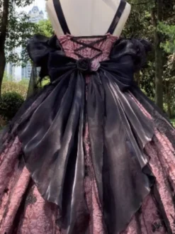 Robe gothique Lolita en dentelle à volants et imprimé floral jolie robe de princesse sans manches en maille à volants robe longue