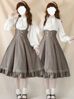 Robe Lolita classique en polyester sans manches à rayures robe Lolita rouge classique