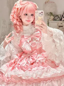 Robe Lolita douce en polyester sans manches volants multicouches nœud papillon tenue de soirée Hime Lolita JSK