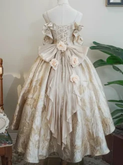 Robe Lolita féerique à spaghetti fleurs violet classique volants épaules dénudées