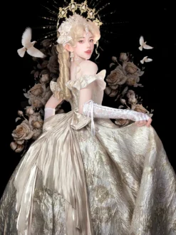 Robe Lolita féerique à spaghetti fleurs violet classique volants épaules dénudées