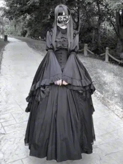 Robe Lolita gothique noire à manches longues style vintage chic