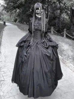 Robe Lolita gothique noire à manches longues style vintage chic