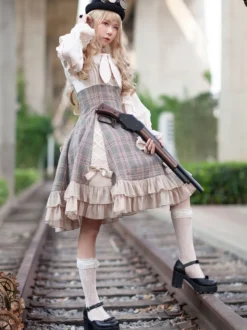 Robe Lolita JSK classique Camel Bows Jupe pull Lolita en polyester sans manches