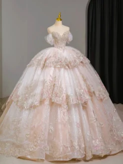 Robe Lolita rose féerique broderie de perles robe Lolita longue à plusieurs couches