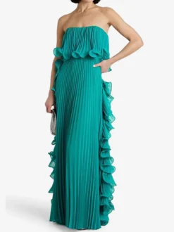 Robe longue bustier plissée pour femme - Robe longue fluide à volants sur le côté - Idéale pour un mariage d'été à la plage (collection 2026)