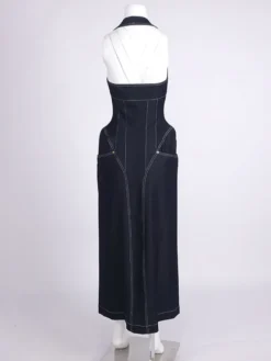 Robe longue en jean bleu sexy à col halter