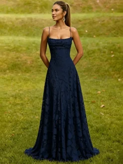 Robe longue rose poudré en dentelle florale bustier sans bretelles laçage croisé dos nu robe de demoiselle d'honneur ou d'invitée de mariage