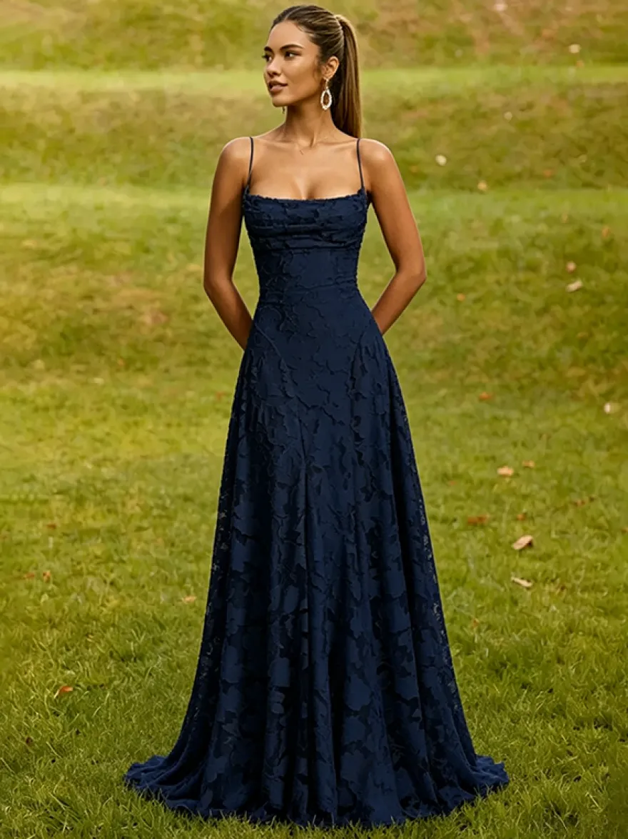 Robe longue rose poudré en dentelle florale bustier sans bretelles laçage croisé dos nu robe de demoiselle d'honneur ou d'invitée de mariage
