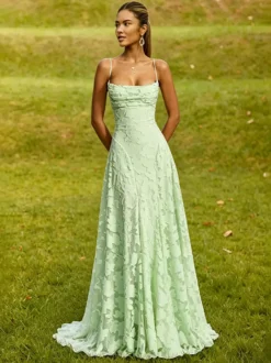 Robe longue rose poudré en dentelle florale bustier sans bretelles laçage croisé dos nu robe de demoiselle d'honneur ou d'invitée de mariage
