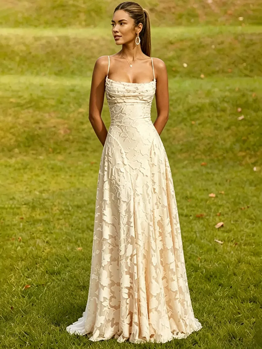 Robe longue rose poudré en dentelle florale bustier sans bretelles laçage croisé dos nu robe de demoiselle d'honneur ou d'invitée de mariage