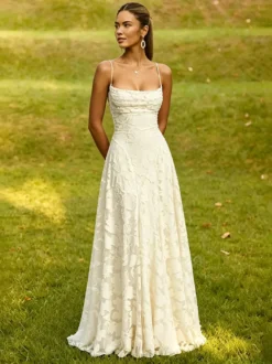 Robe longue rose poudré en dentelle florale bustier sans bretelles laçage croisé dos nu robe de demoiselle d'honneur ou d'invitée de mariage