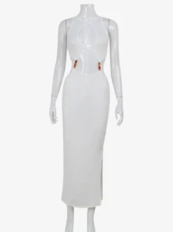 Robe longue sexy sans manches à découpes pour soirée 2026