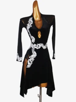 Robe Lycra Spandex Latin Danse Costume Noir Femmes