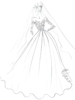 Robe mariée col rond en dentelle manche longue floral jupe évasé à traîne Robe de mariée
