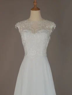 Robe mariée trapèze en dentelle dos transparent à traîne Robe de mariage