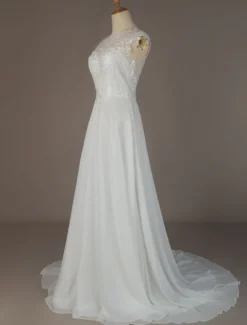 Robe mariée trapèze en dentelle dos transparent à traîne Robe de mariage