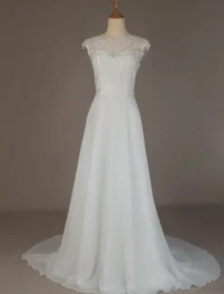Robe mariée trapèze en dentelle dos transparent à traîne Robe de mariage