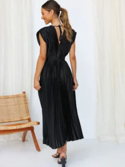 Robe Maxi Col V Sans Manches Décontractée Robe Longue Plissée