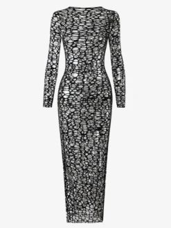 Robe midi de plage à manches longues en résille avec ensemble bikini dos nu assorti