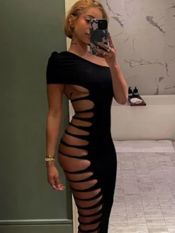 Robe midi moulante asymétrique à découpe sur le côté robe de soirée sexy