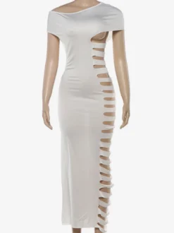 Robe midi moulante asymétrique à découpe sur le côté robe de soirée sexy