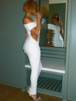 Robe midi moulante asymétrique à découpe sur le côté robe de soirée sexy