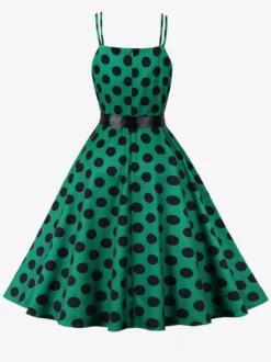 Robe midi trapèze vintage à pois pour femme - Robe d'été rockabilly trapèze ceinturée années 50 - Idéale pour les fêtes d'été 2026